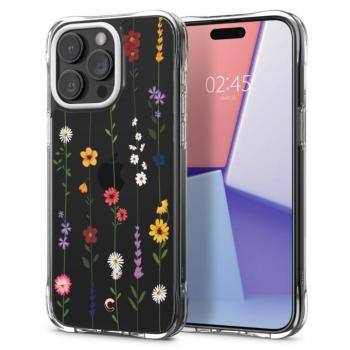 Apple iPhone 15 Pro Max, Szilikon tok, légpárnás sarok, virágoskert minta, Spigen Ciel Cyril Cecile, átlátszó/színes kép