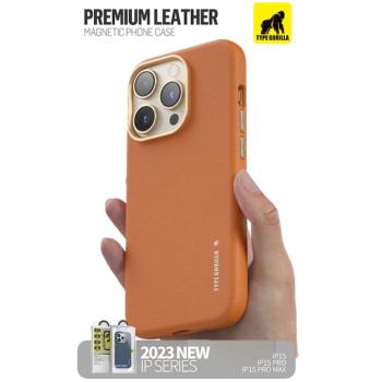 Apple iPhone 15 Pro Max TG Premium Leather Magsafe Hátlap - Narancssárga kép