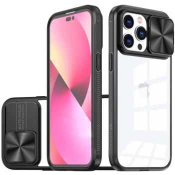 Apple iPhone 15 Pro, Műanyag hátlap + szilikon keret, átlátszó akril hátlap, kamera védelem, Wooze Trendy, fekete kép