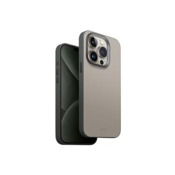 Apple iPhone 15 Pro, Műanyag hátlap védőtok, bőrhatásű hátlap, Magsafe töltővel kompatibilis, Uniq Lyden DS, elefántcsont/zöld kép