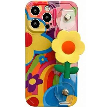 Apple iPhone 15 Pro, Szilikon tok, kézpánttal, virág minta, Flower Case, mintás kép