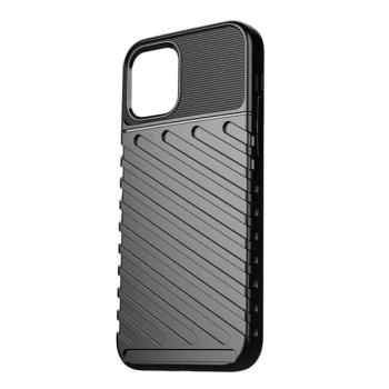 Apple iPhone 15 Pro, Szilikon tok, közepesen ütésálló, domború csíkos minta, fekete kép