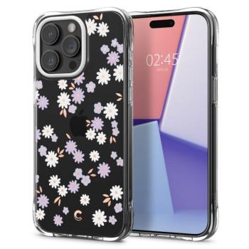 Apple iPhone 15 Pro, Szilikon tok, légpárnás sarok, álomszép százszorszép minta, Spigen Ciel Cyril Cecile, átlátszó/színes kép