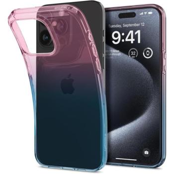 Apple iPhone 15 Pro, Szilikon tok, színátmenetes, Spigen Liquid Crystal Gradiation, átlátszó/rózsaszín/kék kép