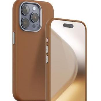 Apple iPhone 15 TG Premium Leather Magsafe Hátlap - Barna kép