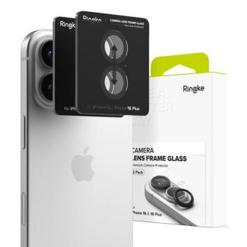Apple iPhone 16 / 16 Plus, Kamera lencsevédő fólia, ütésálló fólia, Tempered Glass (edzett üveg), alumínium keret, Ringke Camera Frame Protector, fekete kép