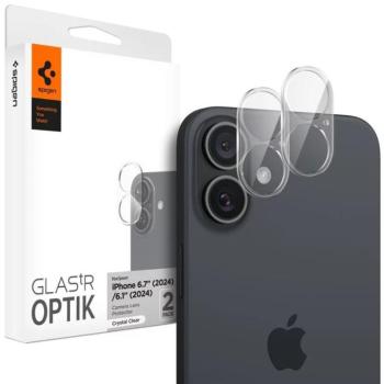 Apple iPhone 16 / 16 Plus, Kamera lencsevédő fólia, ütésálló fólia, Tempered Glass (edzett üveg), Spigen Glastr Optik, Clear, 2 db / csomag kép