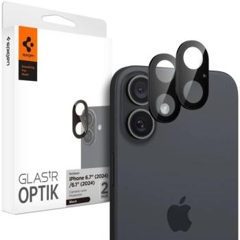 Apple iPhone 16 / 16 Plus, Kamera lencsevédő fólia, ütésálló fólia, Tempered Glass (edzett üveg), Spigen Glastr Optik, fekete, 2 db / csomag kép