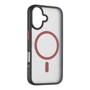 Apple iPhone 16, Műanyag hátlap védőtok + szilikon keret, közepesen ütésálló, Magsafe kompatibilis, Tactical MagForce Hyperstealth 2.0, áttetsző/fekete/piros kép