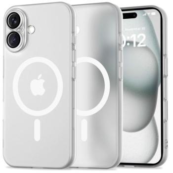 Apple iPhone 16, Műanyag hátlap védőtok + szilikon keret, közepesen ütésálló, Magsafe töltővel kompatibilis, Magslim Magsafe, áttetsző/fehér kép
