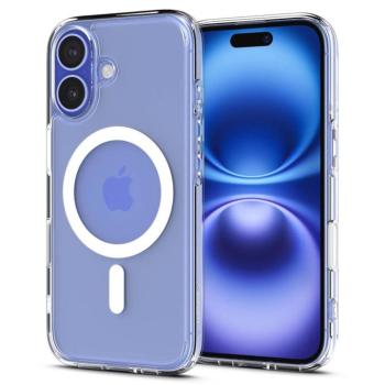 Apple iPhone 16, Műanyag hátlap védőtok + szilikon keret, Magsafe töltővel kompatibilis, érintő funkciós gombfedéllel, Spigen Ultra Hybrid &quot;T&quot; Mag, átlátszó/fehér kép