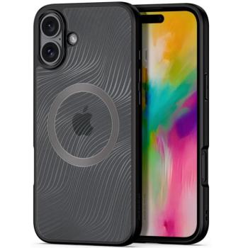 Apple iPhone 16, Műanyag hátlap védőtok + szilikon keret, Magsafe töltővel kompatibilis, hullám minta, Dux Ducis Aimo Mag, áttetsző/fekete kép
