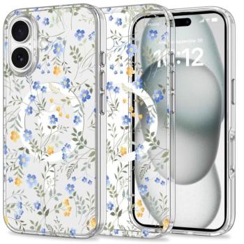 Apple iPhone 16, Műanyag hátlap védőtok + szilikon keret, Magsafe töltővel kompatibilis, tavaszi virág minta, Magmood Magsafe Spring Flowers, mintás/átlátszó kép