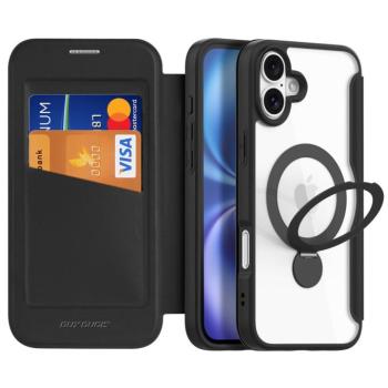 Apple iPhone 16, Oldalra nyíló tok, stand, közepesen ütésálló, kitámasztóval, RFID technológiával, Magsafe kompatibilis, Dux Ducis Skin X Pro Ring Stand Magsafe, fekete kép