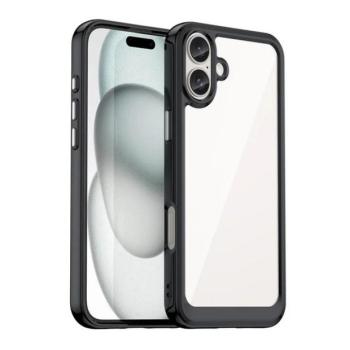 Apple iPhone 16 Plus, Műanyag hátlap védőtok + szilikon keret, közepesen ütésálló, átlátszó hátlap, fekete kép