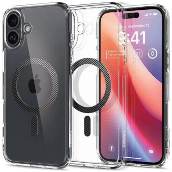 Apple iPhone 16 Plus, Műanyag hátlap védőtok + szilikon keret, Magsafe töltővel kompatibilis, karbon minta, Spigen Ultra Hybrid Mag, átlátszó/mintás kép