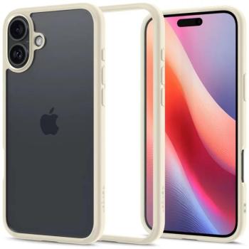 Apple iPhone 16 Plus, Műanyag hátlap védőtok + szilikon keret, Spigen Ultra Hybrid, átlátszó/homok-beige kép