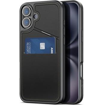 Apple iPhone 16 Plus, Műanyag hátlap védőtok + szilikon keret, stand, bőrrel bevont hátlap, kártyatartóval, Magsafe kompatibilis, Dux Ducis Rafi II Mag, fekete kép