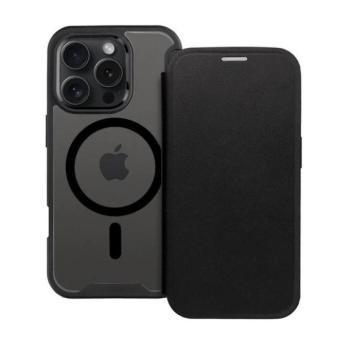 Apple iPhone 16 Plus, Oldalra nyíló tok, kártyatartóval, átlátszó hátlap, Magsafe kompatibilis, Smart Mag, fekete kép