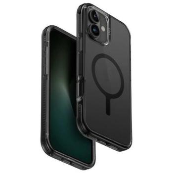 Apple iPhone 16 Plus, Szilikon keret + műanyag hátlap, közepesen ütésálló, légpárnás sarok, Magsafe töltővel kompatibilis, Uniq Combat, átlátszó/fekete kép