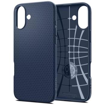 Apple iPhone 16 Plus, Szilikon tok, Spigen Liquid Air, háromszög minta, sötétkék kép