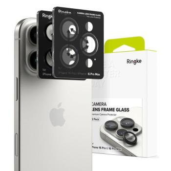 Apple iPhone 16 Pro / 16 Pro Max, Kamera lencsevédő fólia, ütésálló fólia, Tempered Glass (edzett üveg), alumínium keret, Ringke Camera Frame Protector, fekete kép