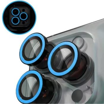 Apple iPhone 16 Pro / 16 Pro Max, Kamera lencsevédő fólia, ütésálló fólia, Tempered Glass (edzett üveg), sötétben világít, Xprotector Luminous, kék kép