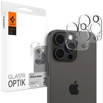 Apple iPhone 16 Pro / 16 Pro Max, Kamera lencsevédő fólia, ütésálló fólia, Tempered Glass (edzett üveg), Spigen Glastr Optik, Clear, 2 db / csomag kép