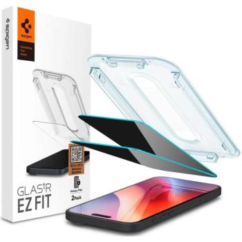 Apple iPhone 16 Pro / 17 / 17 Pro, Kijelzővédő fólia, ütésálló fólia (az íves részre is!), Tempered Glass (edzett üveg), Spigen Ez Fit Privacy, Clear, 2 db / csomag kép
