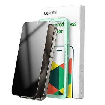 Apple iPhone 16 Pro Max / 17 Pro Max, Kijelzővédő fólia, ütésálló fólia (az íves részre is!), Tempered Glass (edzett üveg), betekintés elleni védelem, UGreen, fekete kép