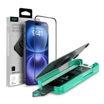 Apple iPhone 16 Pro Max / 17 Pro Max, Kijelzővédő fólia, ütésálló fólia (az íves részre is!), Tempered Glass (edzett üveg), segéd kerettel, ESR Armorite, fekete kép