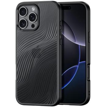 Apple iPhone 16 Pro Max, Műanyag hátlap védőtok + szilikon keret, hullám minta, Dux Ducis Aimo, áttetsző/fekete kép