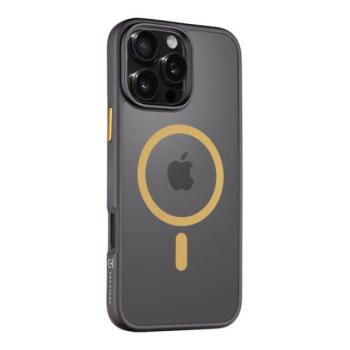 Apple iPhone 16 Pro Max, Műanyag hátlap védőtok + szilikon keret, közepesen ütésálló, Magsafe kompatibilis, Tactical MagForce Hyperstealth 2.0, áttetsző/fekete/sárga kép