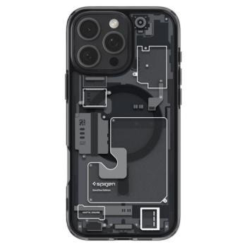 Apple iPhone 16 Pro Max, Műanyag hátlap védőtok + szilikon keret, Magsafe töltővel kompatibilis, iPhone belső minta, Spigen Ultra Hybrid Zero One Mag, átlátszó/füst kép