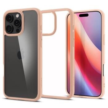 Apple iPhone 16 Pro Max, Műanyag hátlap védőtok + szilikon keret, Spigen Ultra Hybrid, átlátszó/vörösarany kép