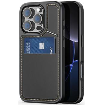 Apple iPhone 16 Pro Max, Műanyag hátlap védőtok + szilikon keret, stand, bőrrel bevont hátlap, kártyatartóval, Magsafe kompatibilis, Dux Ducis Rafi II Mag, fekete kép