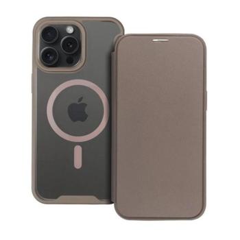 Apple iPhone 16 Pro Max, Oldalra nyíló tok, kártyatartóval, átlátszó hátlap, Magsafe kompatibilis, Smart Mag, szürke kép