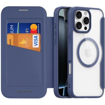 Apple iPhone 16 Pro Max, Oldalra nyíló tok, stand, közepesen ütésálló, Magsafe kompatibilis, Dux Ducis Skin Pro Magsafe, sötétkék kép