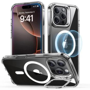 Apple iPhone 16 Pro Max, Szilikon tok, közepesen ütésálló, légpárnás sarok, kitámasztóval, Magsafe kompatibilis, ESR Classic Hybrid Stash Stand HaloLock, átlátszó kép