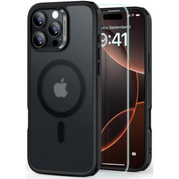 Apple iPhone 16 Pro Max, Szilikon tok, közepesen ütésálló, légpárnás sarok, üvegfóliával, Magsafe kompatibilis, ESR Classic Hybrid HaloLock, áttetsző/fekete kép