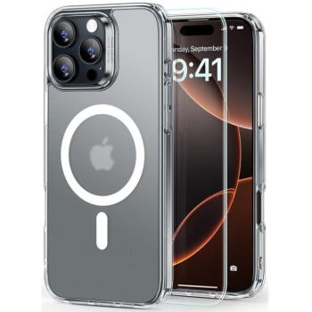 Apple iPhone 16 Pro Max, Szilikon tok, közepesen ütésálló, légpárnás sarok, üvegfóliával, Magsafe kompatibilis, ESR Classic Hybrid HaloLock, áttetsző kép