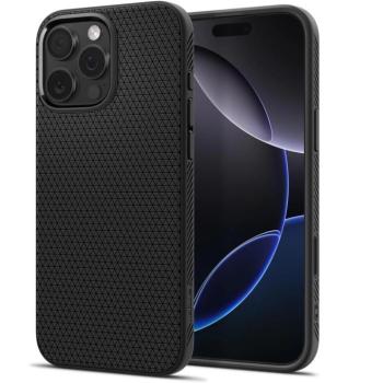 Apple iPhone 16 Pro Max, Szilikon tok, Magsafe töltővel kompatibilis, háromszög minta, érintő funkciós gombfedéllel, Spigen Liquid Air &quot;T&quot; Mag, fekete kép