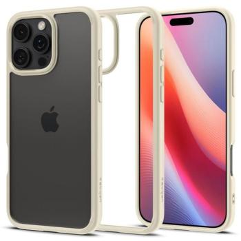 Apple iPhone 16 Pro Max, Szilikon tok + műanyag keret, közepesen ütésálló, Spigen Crystal Hybrid, átlátszó/homok-beige kép