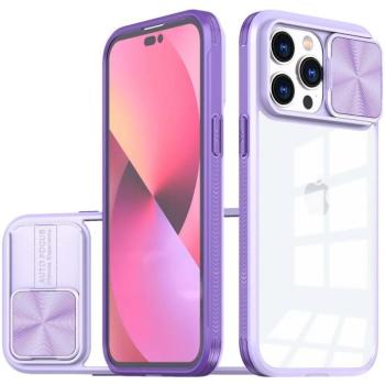 Apple iPhone 16 Pro, Műanyag hátlap + szilikon keret, átlátszó akril hátlap, kamera védelem, Wooze Trendy, lila kép