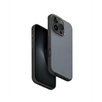 Apple iPhone 16 Pro, Műanyag hátlap védőtok, bőrhatásű hátlap, Magsafe töltővel kompatibilis, Uniq Lyden DS, kék/fekete kép