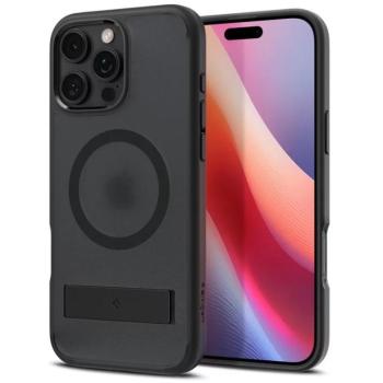 Apple iPhone 16 Pro, Műanyag hátlap védőtok + szilikon keret, kitámasztóval, Magsafe töltővel kompatibilis, Spigen Ultra Hybrid &quot;S&quot; Mag, áttetsző/fekete kép