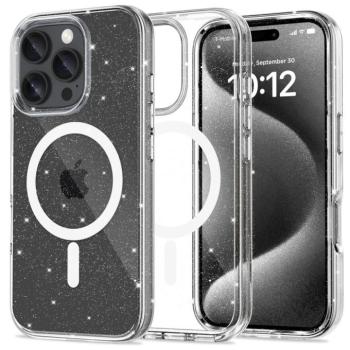 Apple iPhone 16 Pro, Műanyag hátlap védőtok + szilikon keret, Magsafe töltővel kompatibilis, csillogó hátlap, FlexAir Hybrid Magsafe Glitter, átlátszó kép