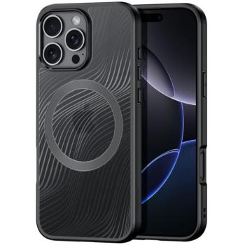 Apple iPhone 16 Pro, Műanyag hátlap védőtok + szilikon keret, Magsafe töltővel kompatibilis, hullám minta, Dux Ducis Aimo Mag, áttetsző/fekete kép