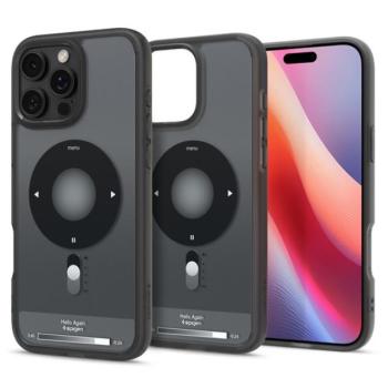 Apple iPhone 16 Pro, Műanyag hátlap védőtok + szilikon keret, Magsafe töltővel kompatibilis, iPod minta, Spigen Ultra Hybrid Classic Mag, fekete kép