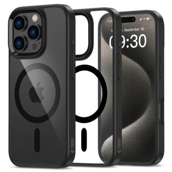 Apple iPhone 16 Pro, Műanyag hátlap védőtok + szilikon keret, Magsafe töltővel kompatibilis, Magmat Magsafe, átlátszó/fekete kép